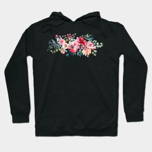 Red Ombre Watercolor Spring Flowers Hoodie